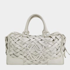 Loewe Amazona 36 in White Intrecciato Woven Calfskin Leather Handbag
