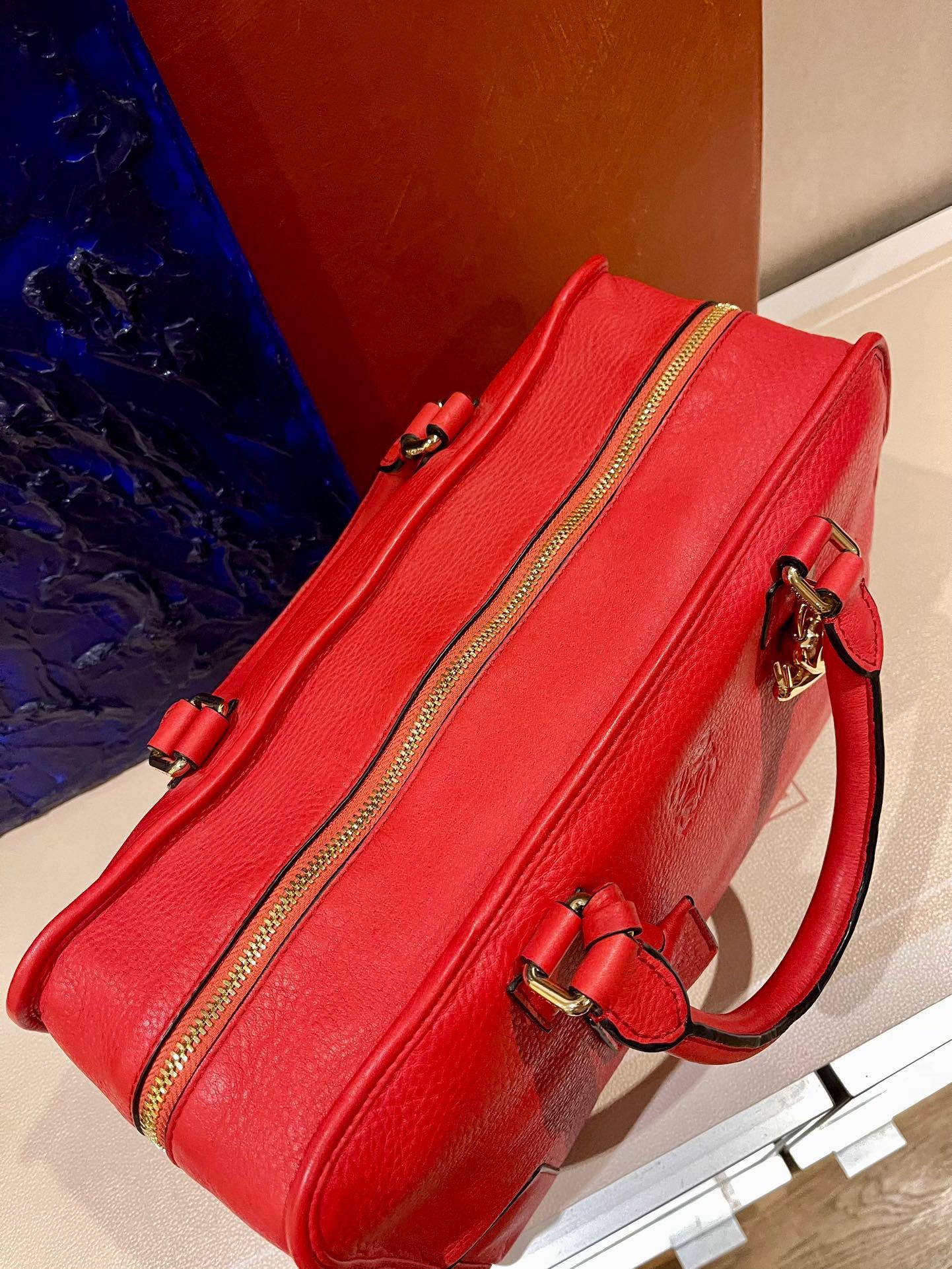 Loewe Amazona 36 Large en cuir rouge et métal doré Serrure escargot en vente 5