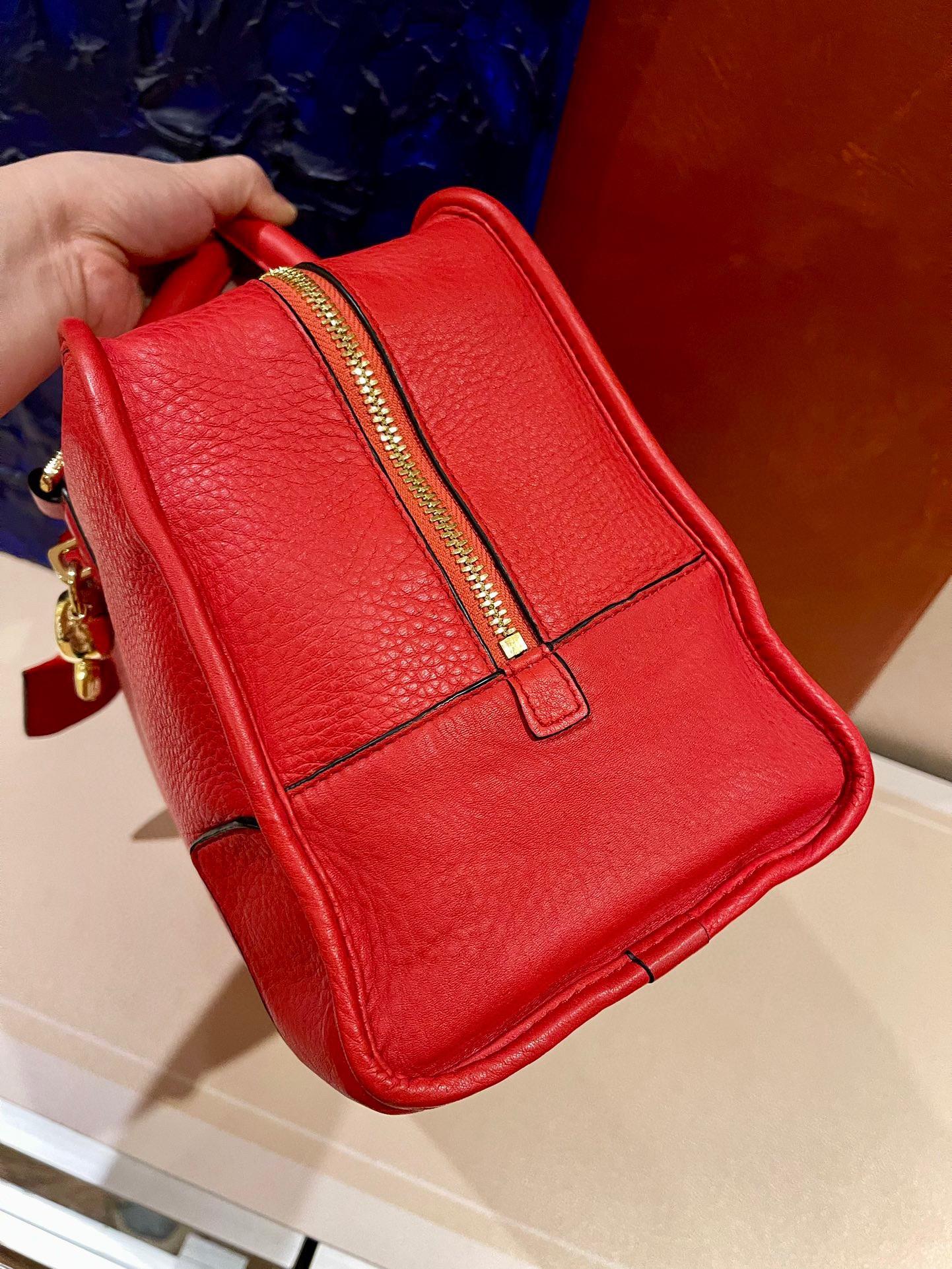 Loewe Amazona 36 Large en cuir rouge et métal doré Serrure escargot en vente 2