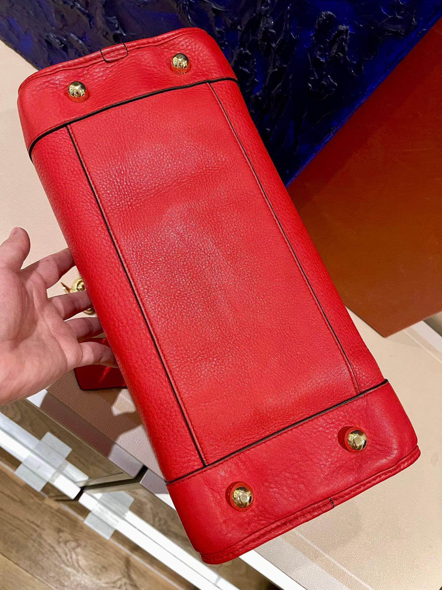 Loewe Amazona 36 Large en cuir rouge et métal doré Serrure escargot en vente 3