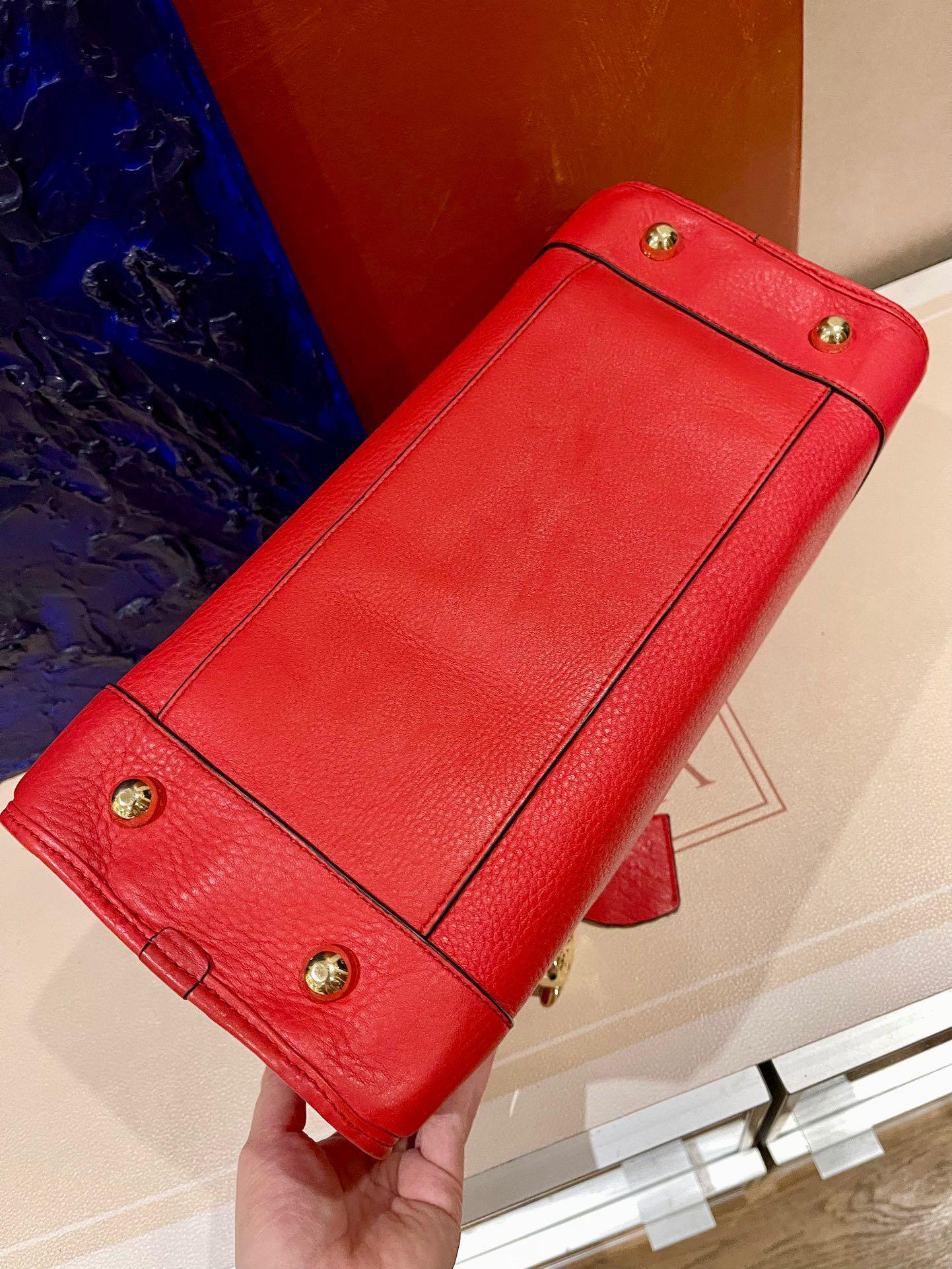 Loewe Amazona 36 Large en cuir rouge et métal doré Serrure escargot en vente 4
