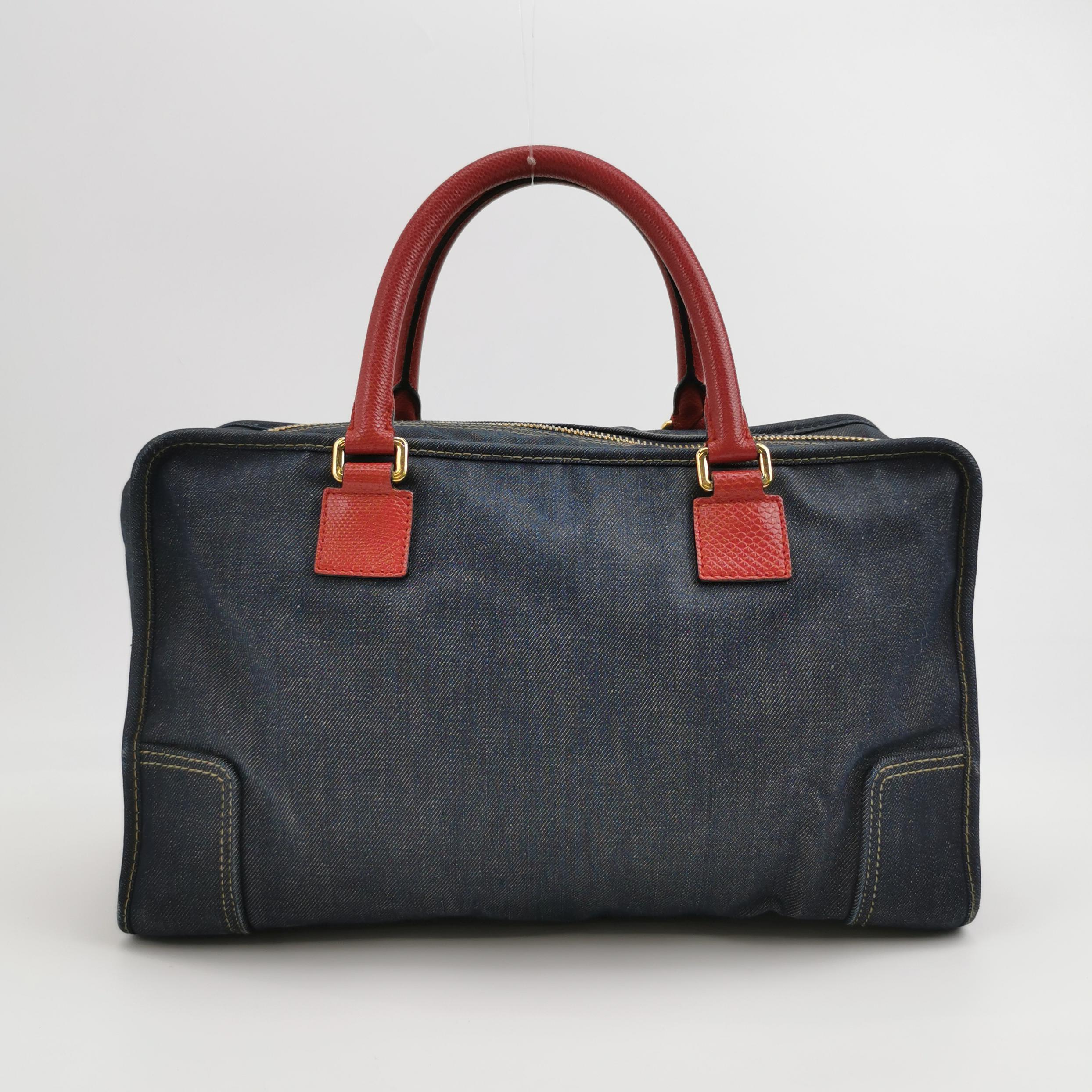 De las mujeres Loewe Amazona 36 Grande Vaquero azul marino y asas rojas en venta