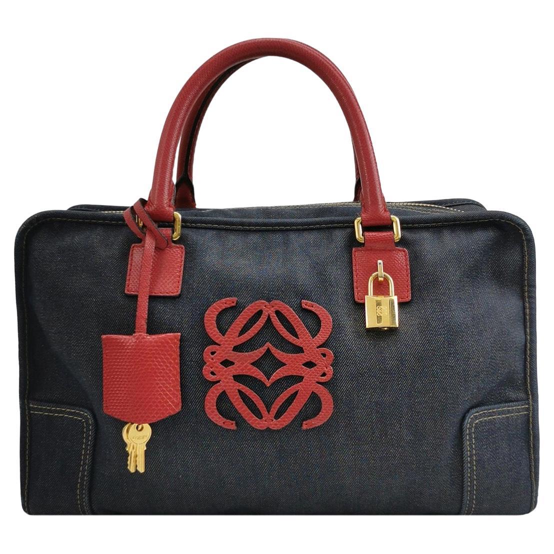 Loewe Amazona 36 Grande Vaquero azul marino y asas rojas en venta