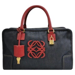 Loewe Amazona 36 Grande Denim Navy e Manici Rossi