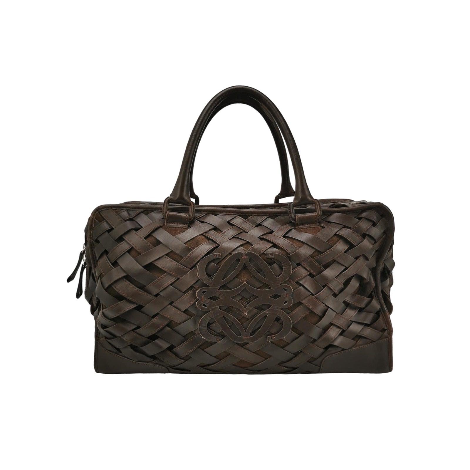 Loewe Amazona 44 in Brown Intrecciato Woven Calfskin Leather Travel Bag For Sale