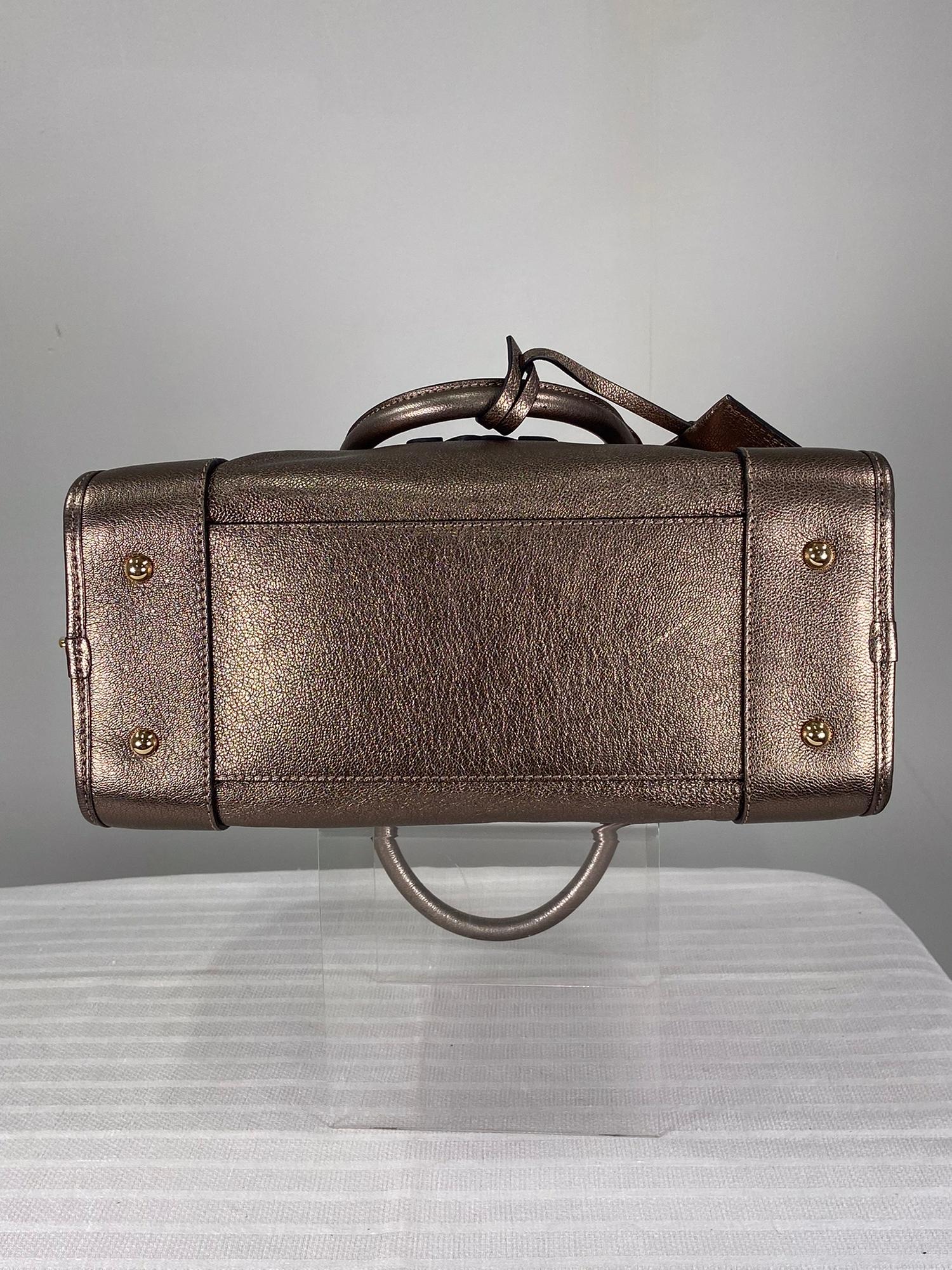 Black Loewe Amazona Bronze Goatskin Handbag  For Sale