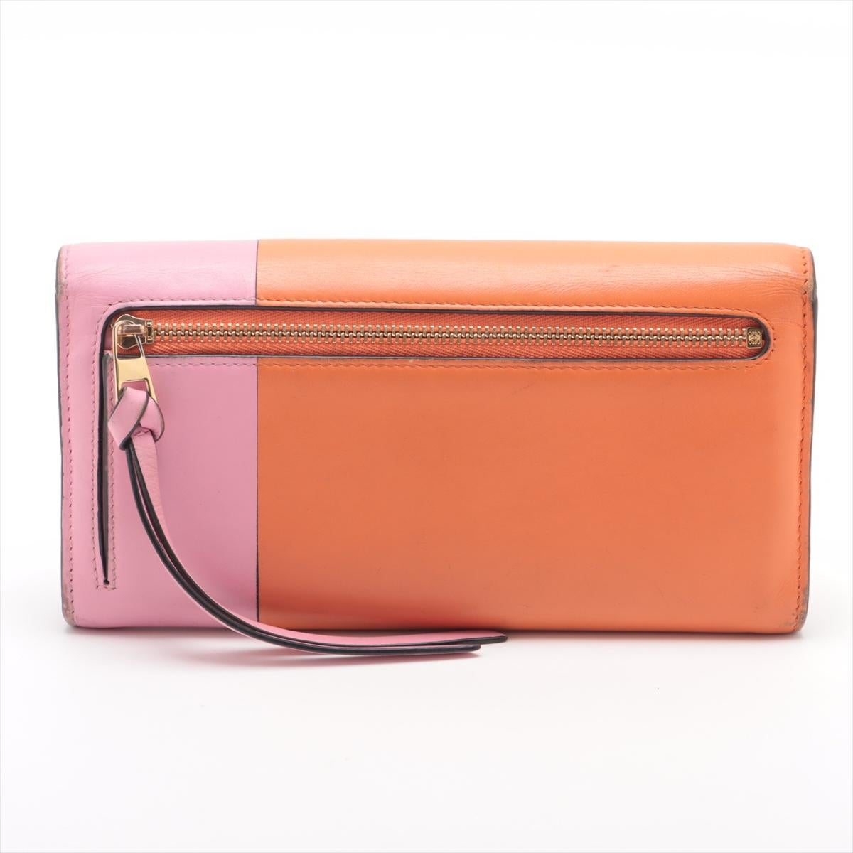 Loewe Anagram Bicolor Leather Wallet Pink x Orange In Good Condition In Humacao, PR