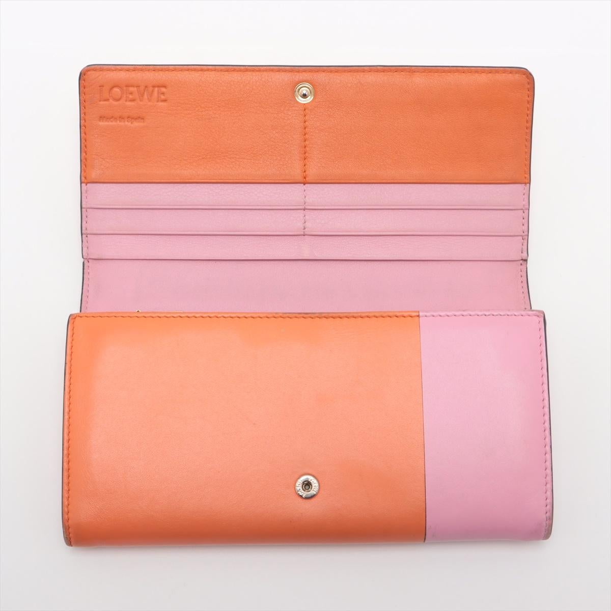 Women's Loewe Anagram Bicolor Leather Wallet Pink x Orange