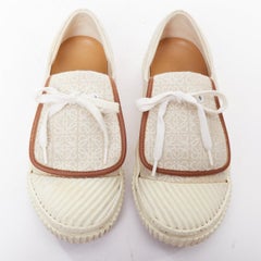LOEWE Anagram Flap beige white jacquard leather trim sneakers EU37