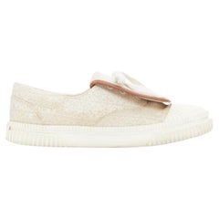 LOEWE Anagram Flap Beige Weiß Jacquard Lederbesatz Sneakers EU37