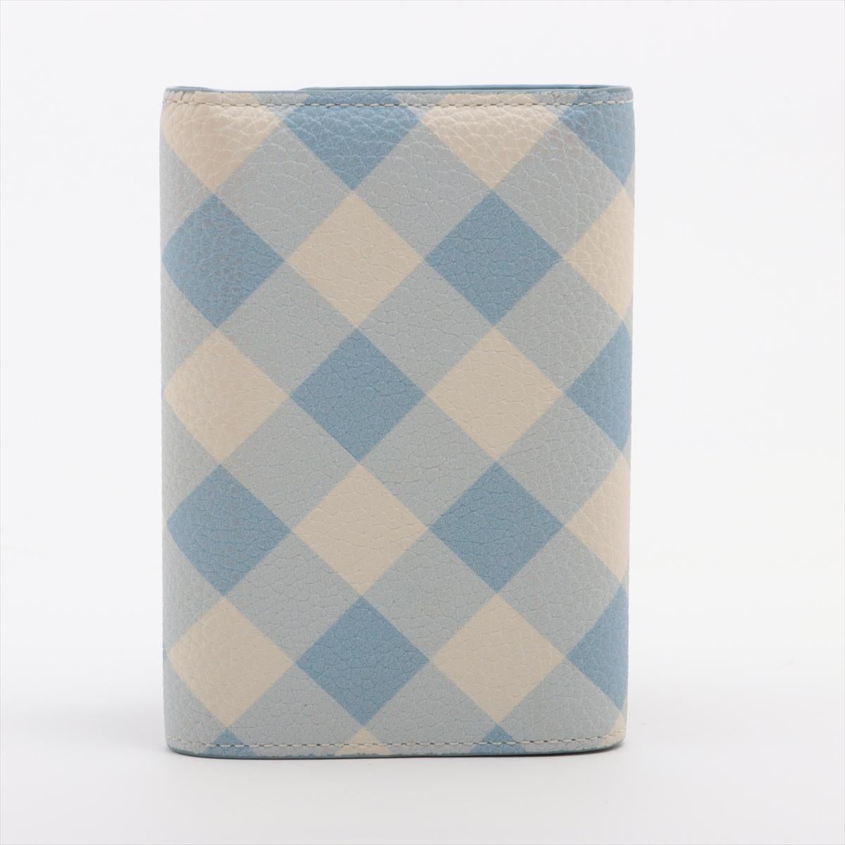 Gray Loewe Anagram Leather Checkered Blue Trifold Wallet