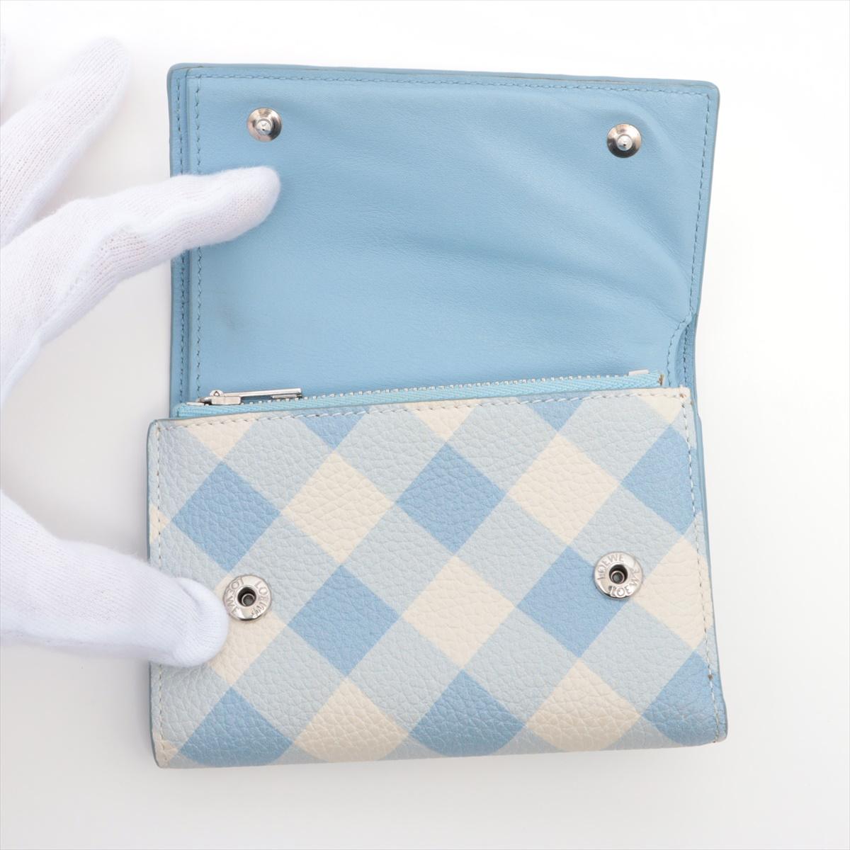 Loewe Anagram Leather Checkered Blue Trifold Wallet In Good Condition In Humacao, PR