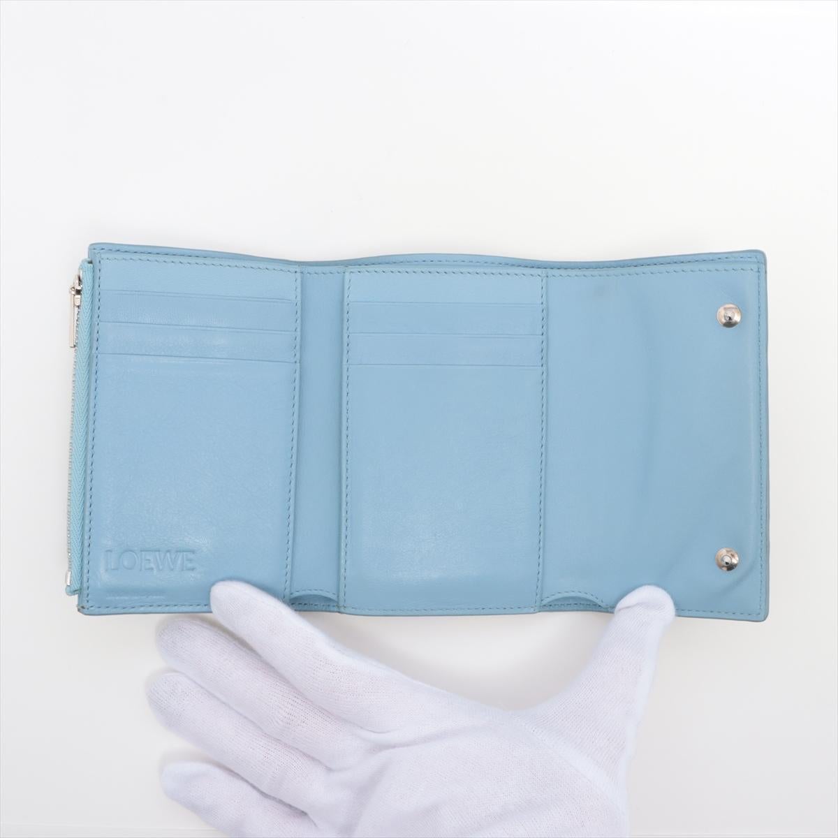 Women's Loewe Anagram Leather Checkered Blue Trifold Wallet