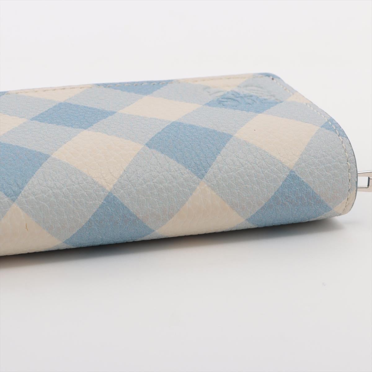 Loewe Anagram Leather Checkered Blue Trifold Wallet 4
