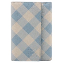 Loewe Anagram Leather Checkered Blue Trifold Wallet