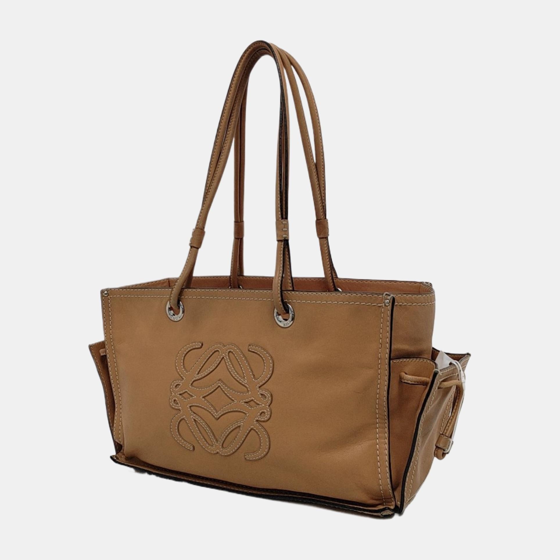 Brown Loewe Anagram Love Logo Shopper Tote Camel Medium 33cm For Sale