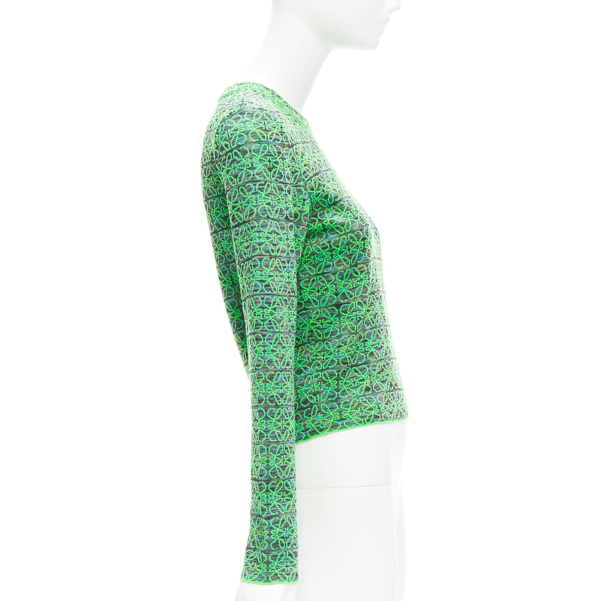 LOEWE Anagram neon green logo jacquard cropped sweater M In Excellent Condition For Sale In Hong Kong, NT