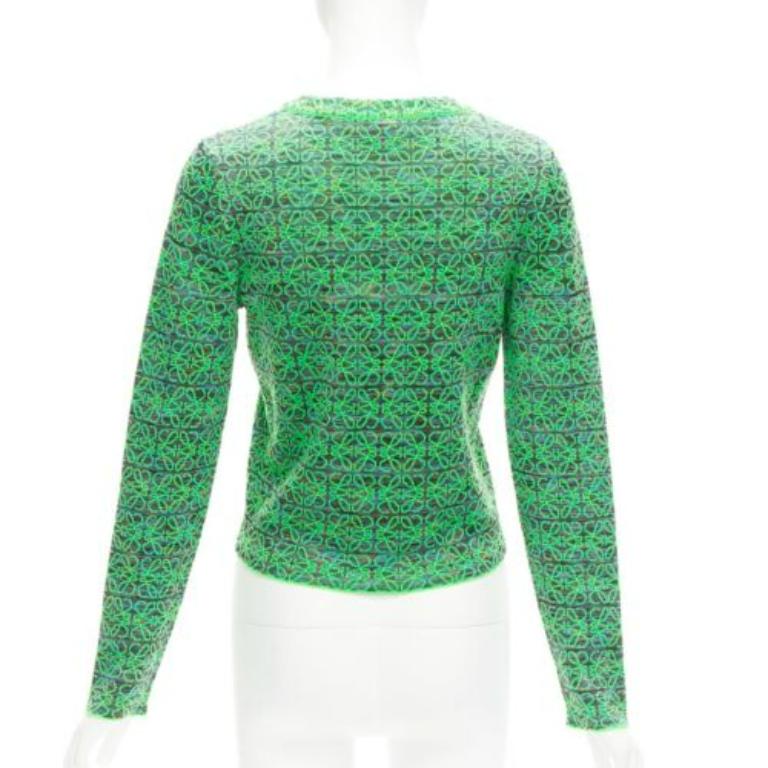 Women's LOEWE Anagram neon green logo jacquard cropped sweater M For Sale