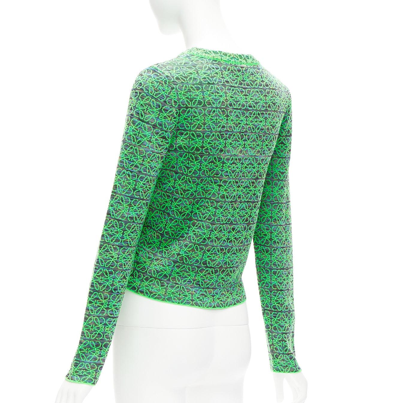 LOEWE Anagram neon green logo jacquard cropped sweater M For Sale 1