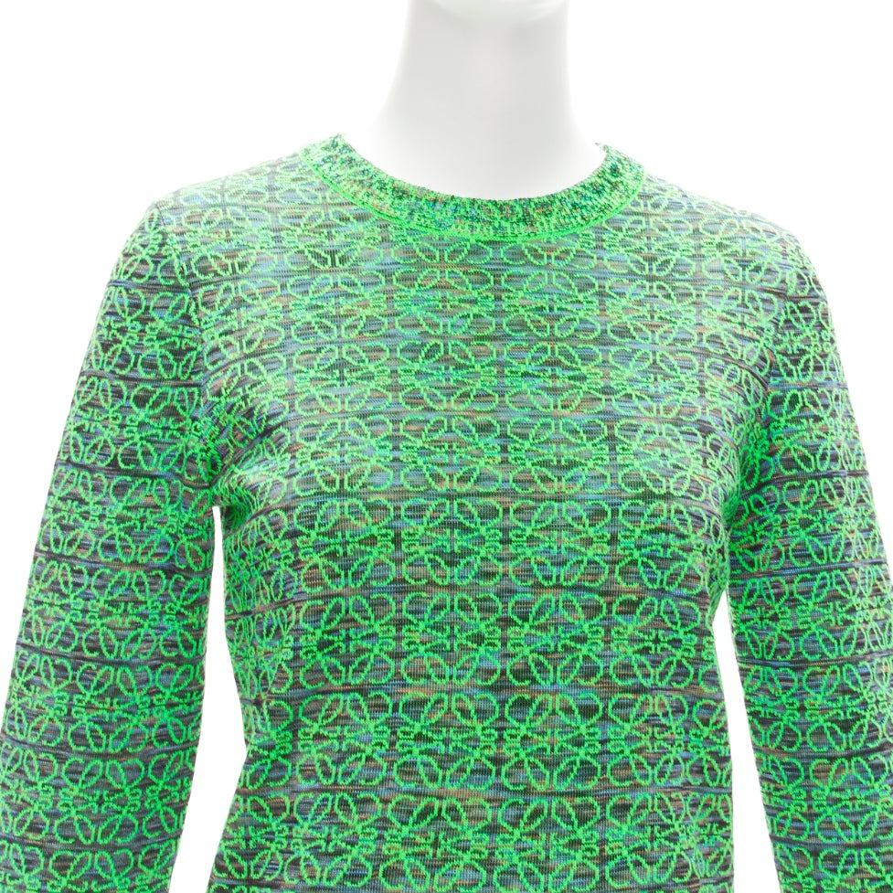 LOEWE Anagram neon green logo jacquard cropped sweater M For Sale 2