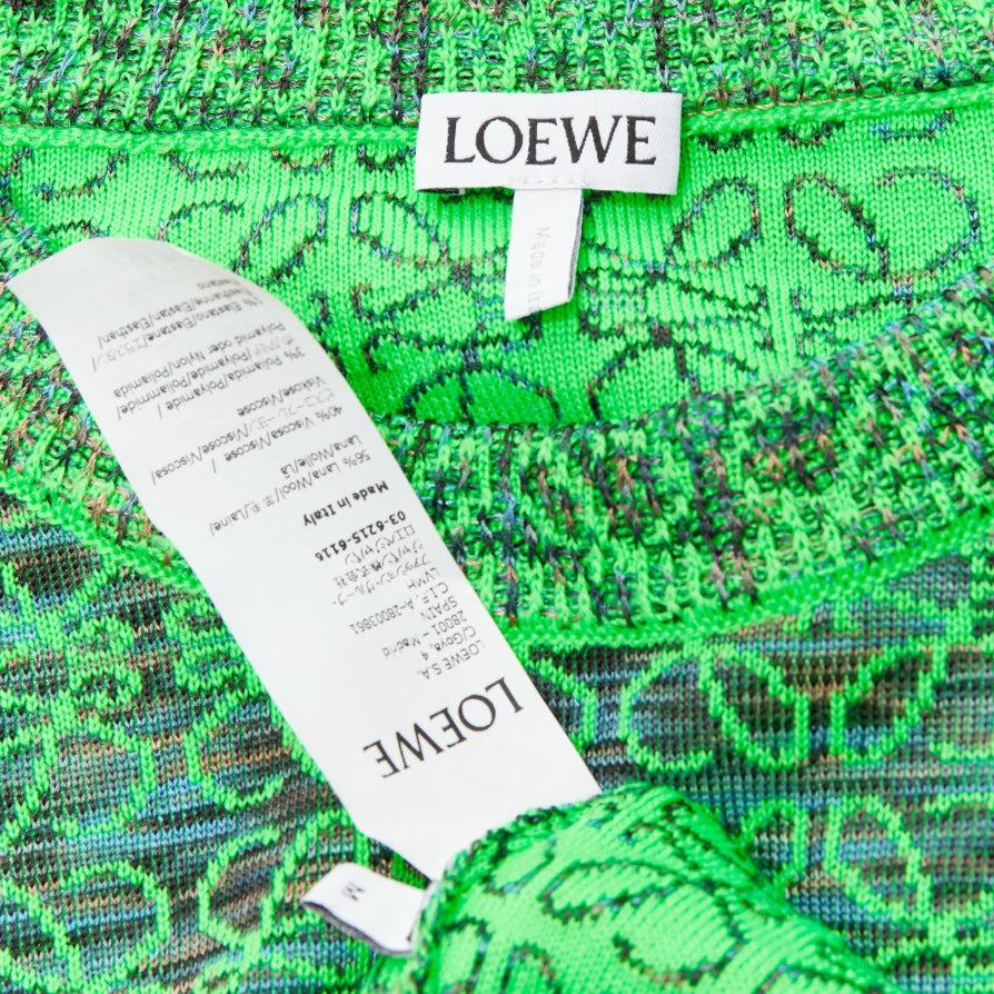 LOEWE Anagram neon green logo jacquard cropped sweater M For Sale 3