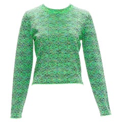 LOEWE Anagram neon green logo jacquard cropped sweater M