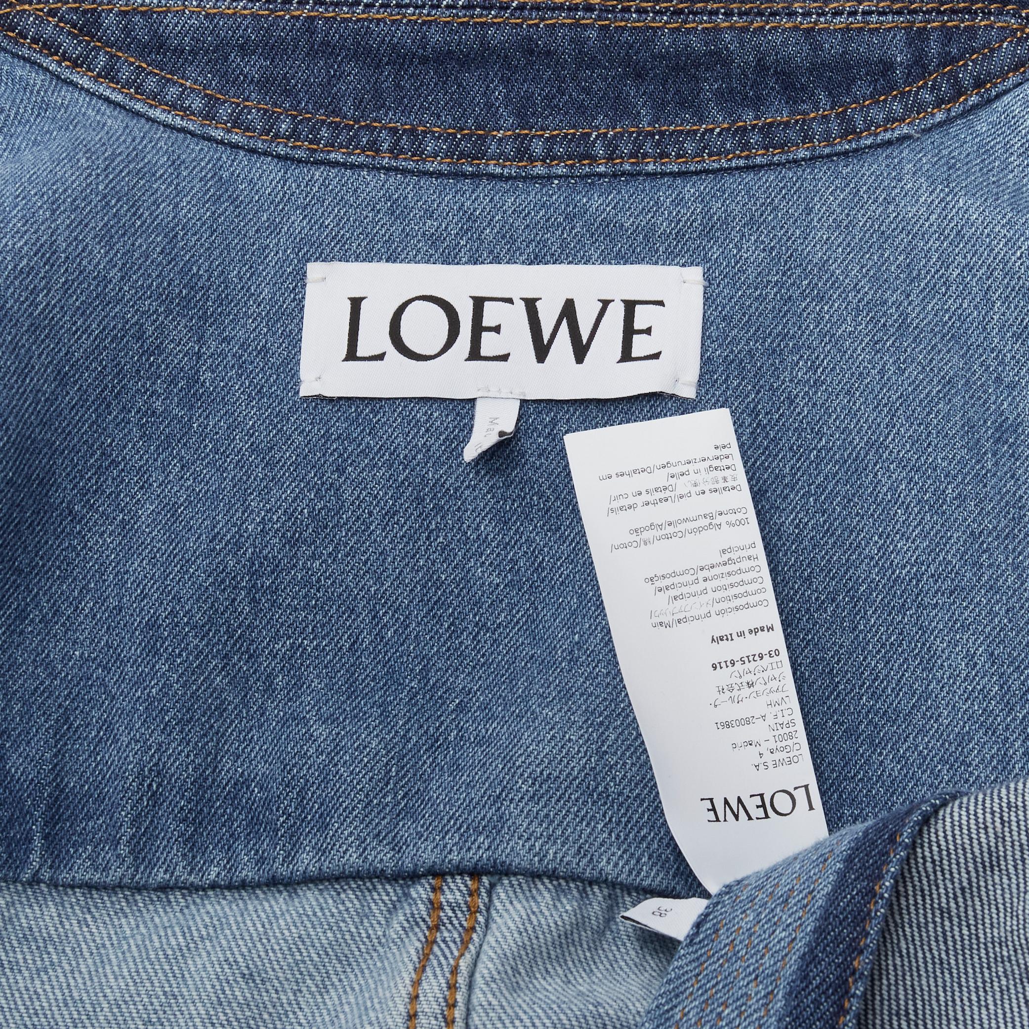 LOEWE Anagram patch leather pocket tie side high low denim jacket FR38 XS 2