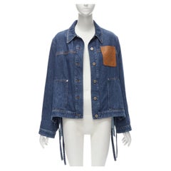 LOEWE Anagram patch leather pocket tie side high low denim jacket FR38 XS