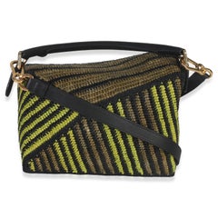 Loewe Anise Olive Raffia Calfskin Small Puzzle Bag