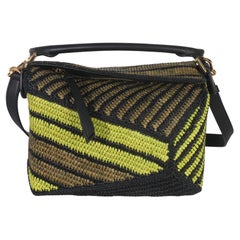 Loewe Anise Olive Raffia Calfskin Small Puzzle Bag