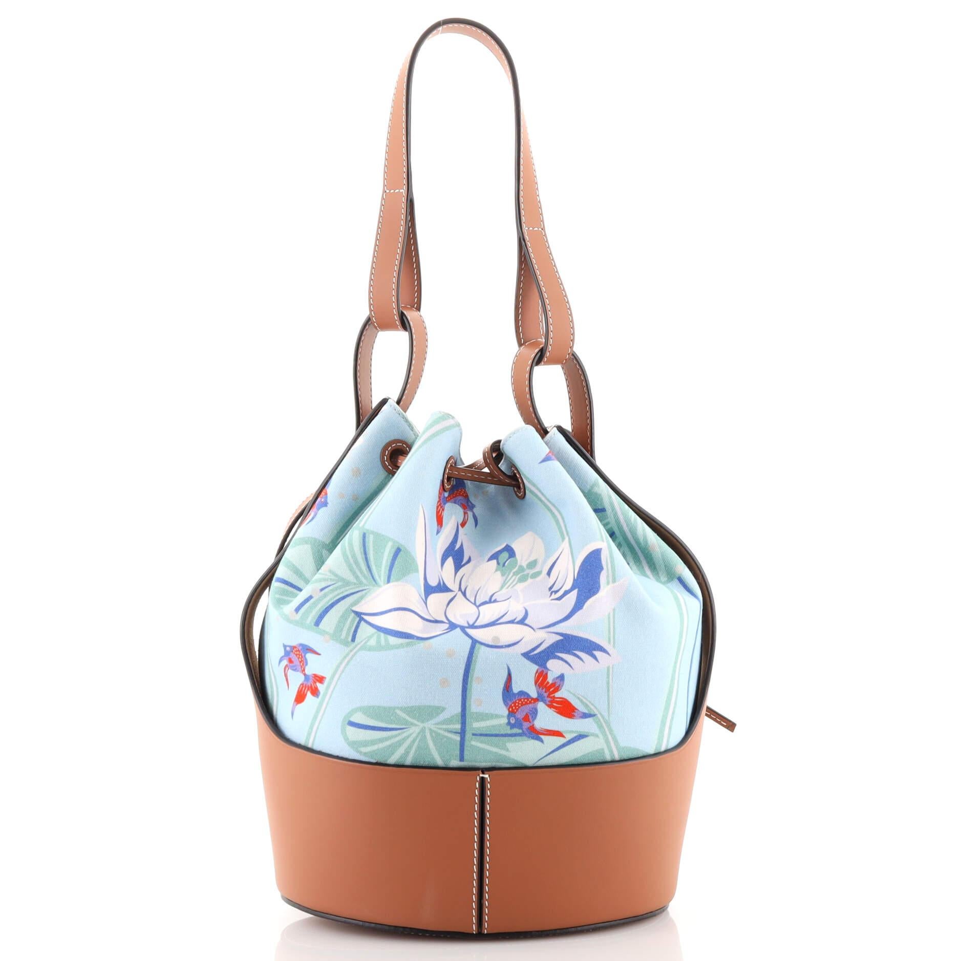 Loewe Balloon Bucket Bag Canvas and Leather Medium In Good Condition In NY, NY