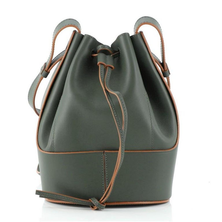 Loewe Small Balloon Leather-trimmed Canvas Bucket Bag - White Tan