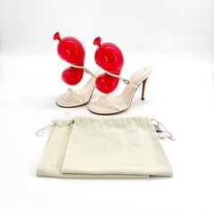 Loewe Balloon Lammleder 100 mm Rot-Weiß Slip-On-Sandalen mit Absatz 38