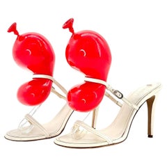 Loewe Balloon Lammleder 100 mm Rot-Weiß Slip-On-Sandalen mit Absatz 38