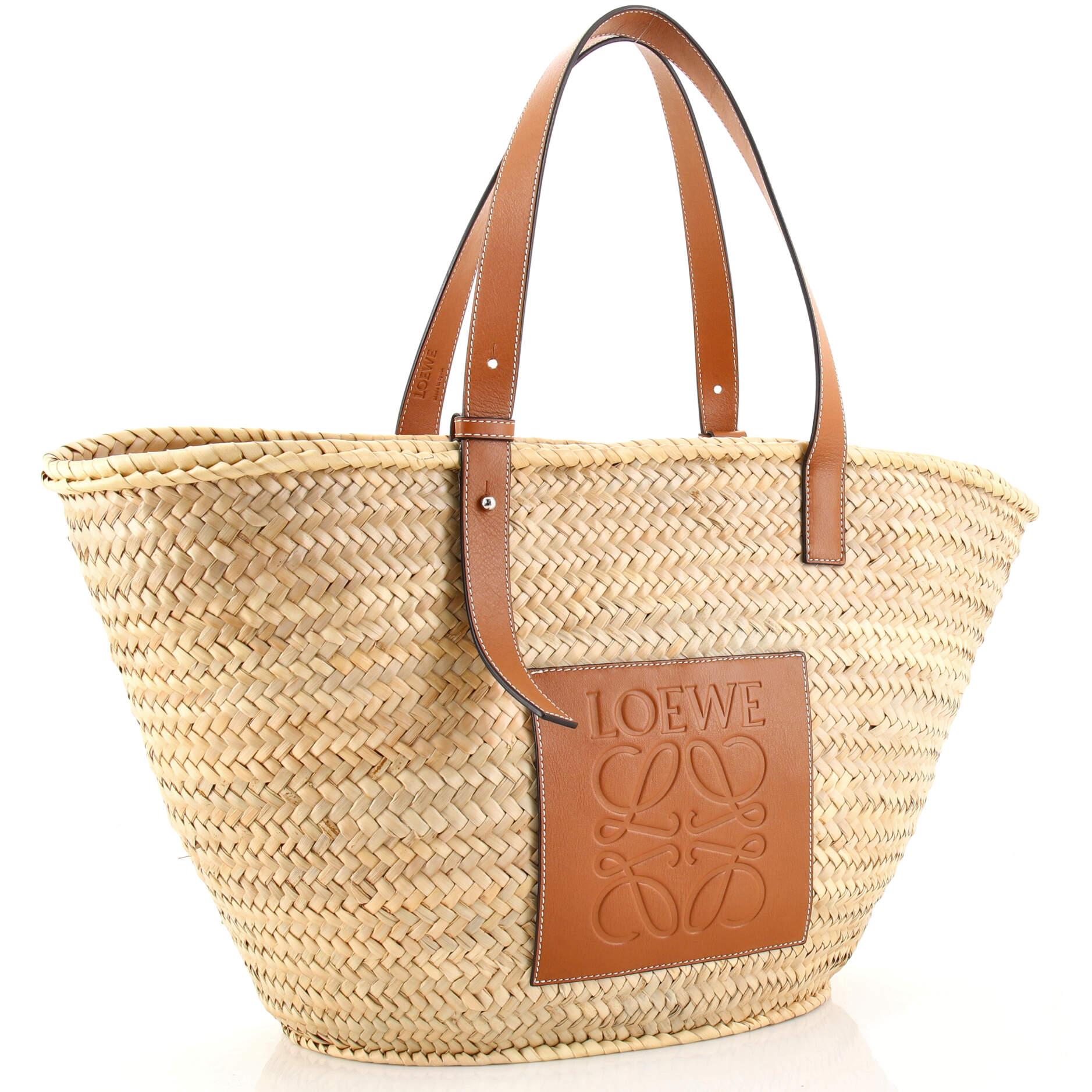 Beige Loewe Basket Bag Leather and Straw Large