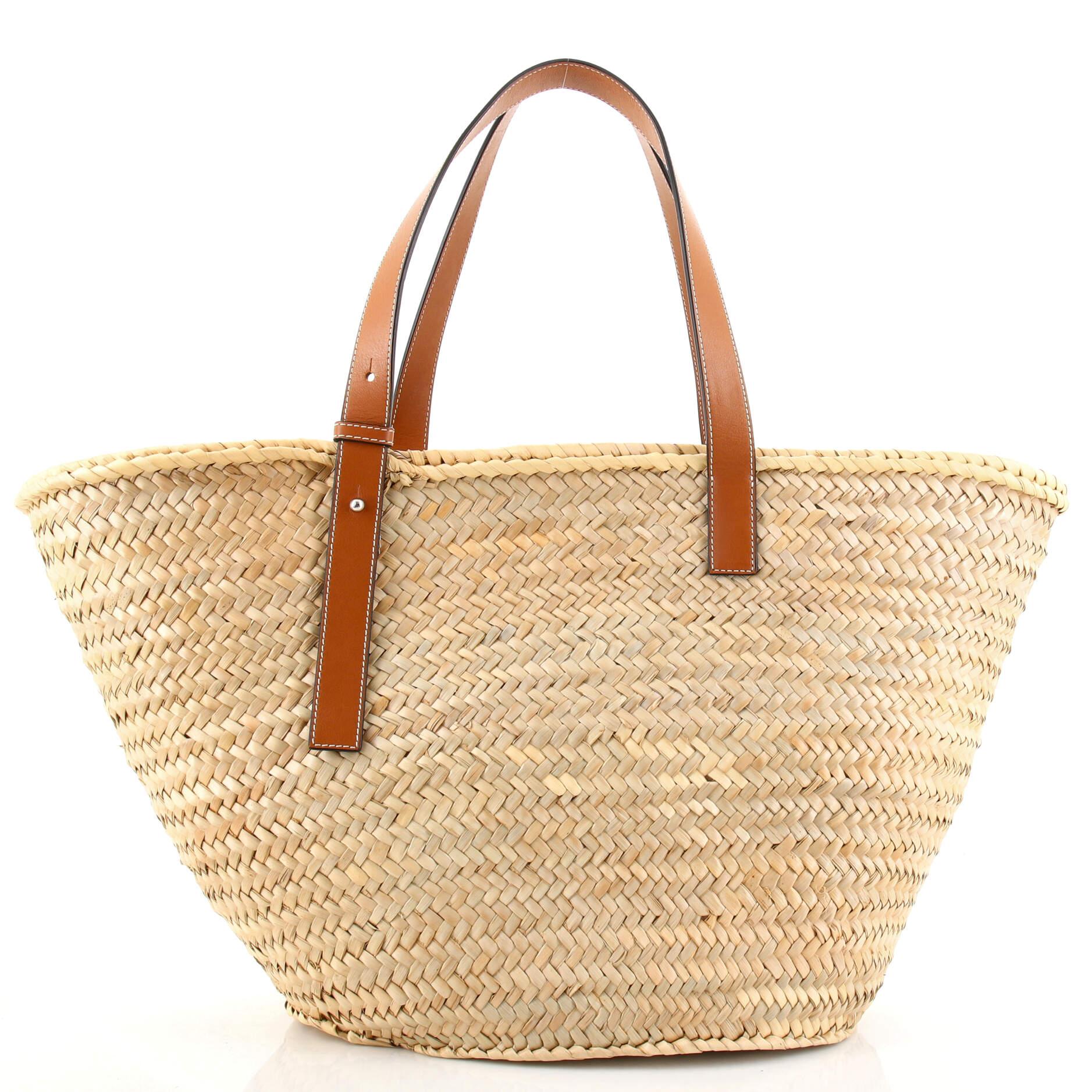 Loewe Basket Bag Leather and Straw Large In Good Condition In NY, NY
