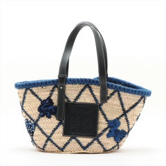 Loewe Basket Medium Raffia Tote Bag Beige x Blue