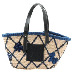 Loewe Basket Medium Raffia Tote Bag Beige x Blue