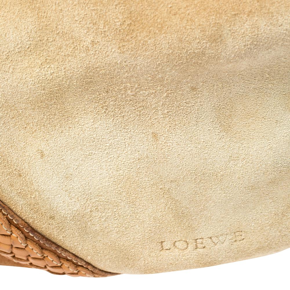 Loewe Beige/Brown Croc Embossed Nubuck/Leather and Suede Braided Drawstring Hobo 4