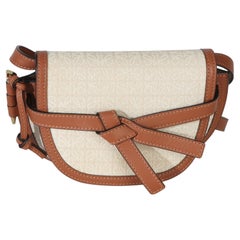 Loewe Beige Calfskin Jacquard Anagram Mini Dual Gate Bag