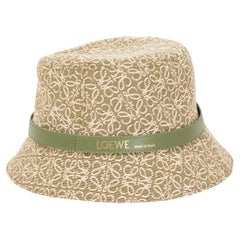 LOEWE beige & green canvas ANAGRAM BUCKET Hat 57
