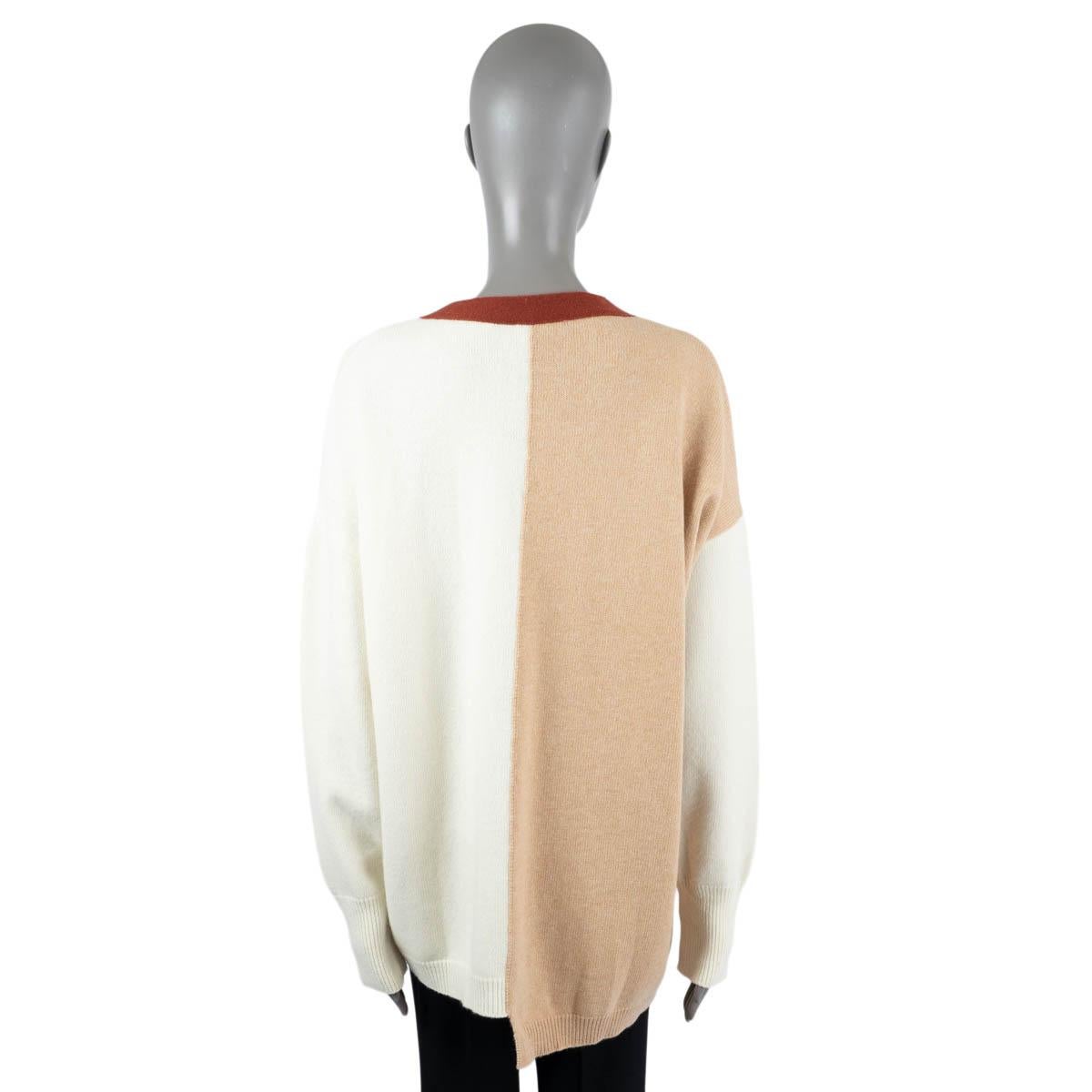 Beige LOEWE beige & ivory wool COLORBLOCK ASYMMETRIC Cardigan Sweater L