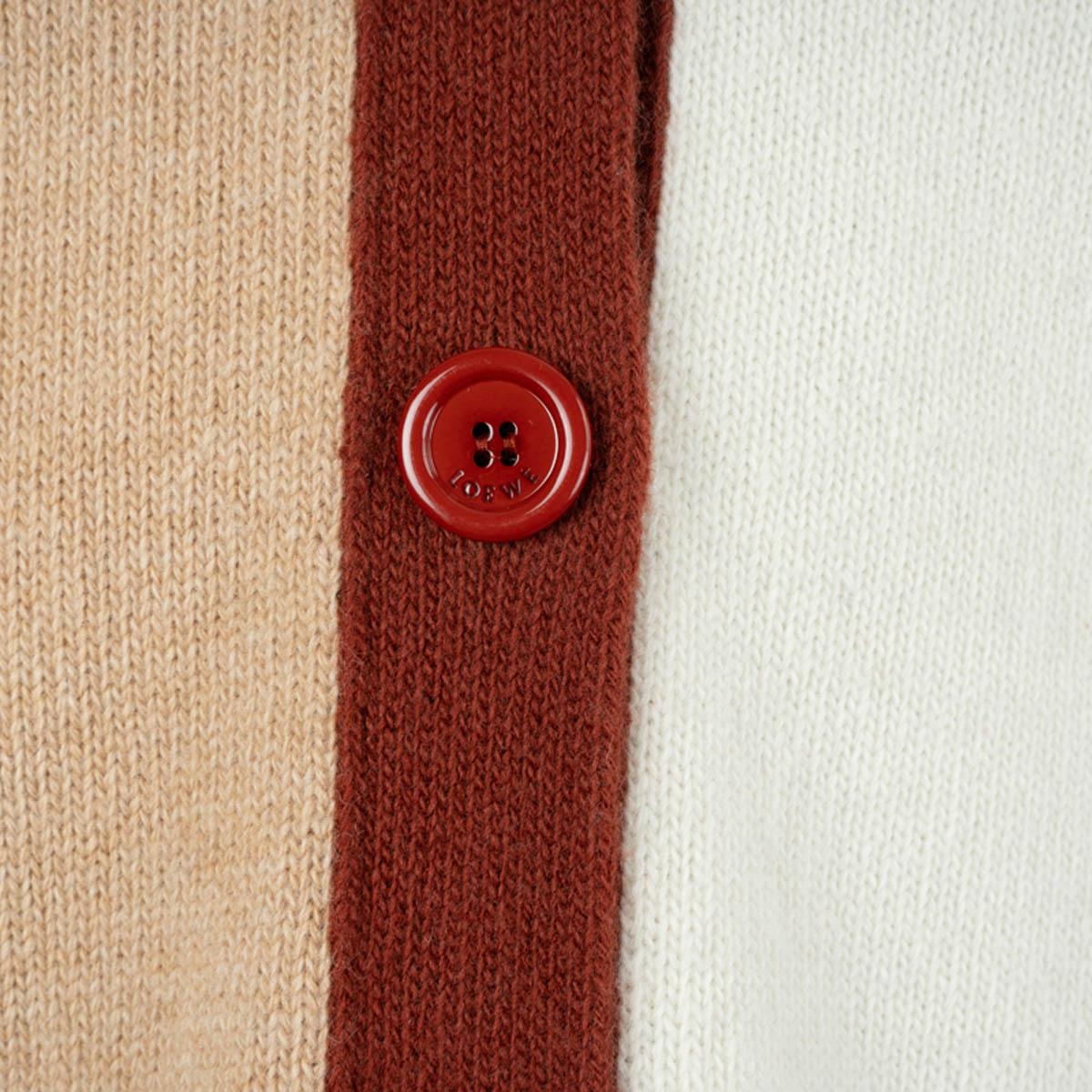 Women's LOEWE beige & ivory wool COLORBLOCK ASYMMETRIC Cardigan Sweater L
