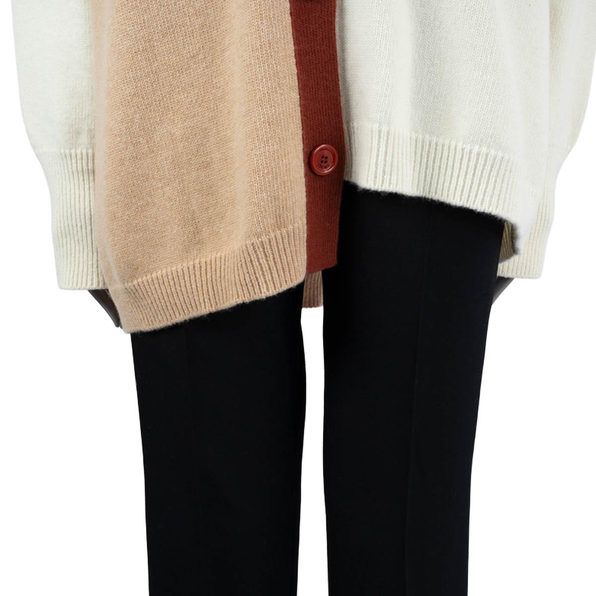 LOEWE beige & ivory wool COLORBLOCK ASYMMETRIC Cardigan Sweater L 1