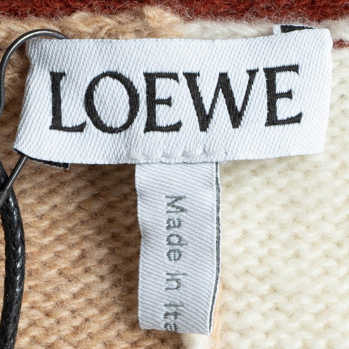 LOEWE beige & ivory wool COLORBLOCK ASYMMETRIC Cardigan Sweater L 2