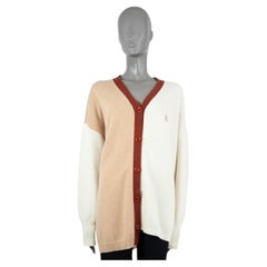 Used LOEWE beige 
ivory wool COLORBLOCK ASYMMETRIC Cardigan Sweater L