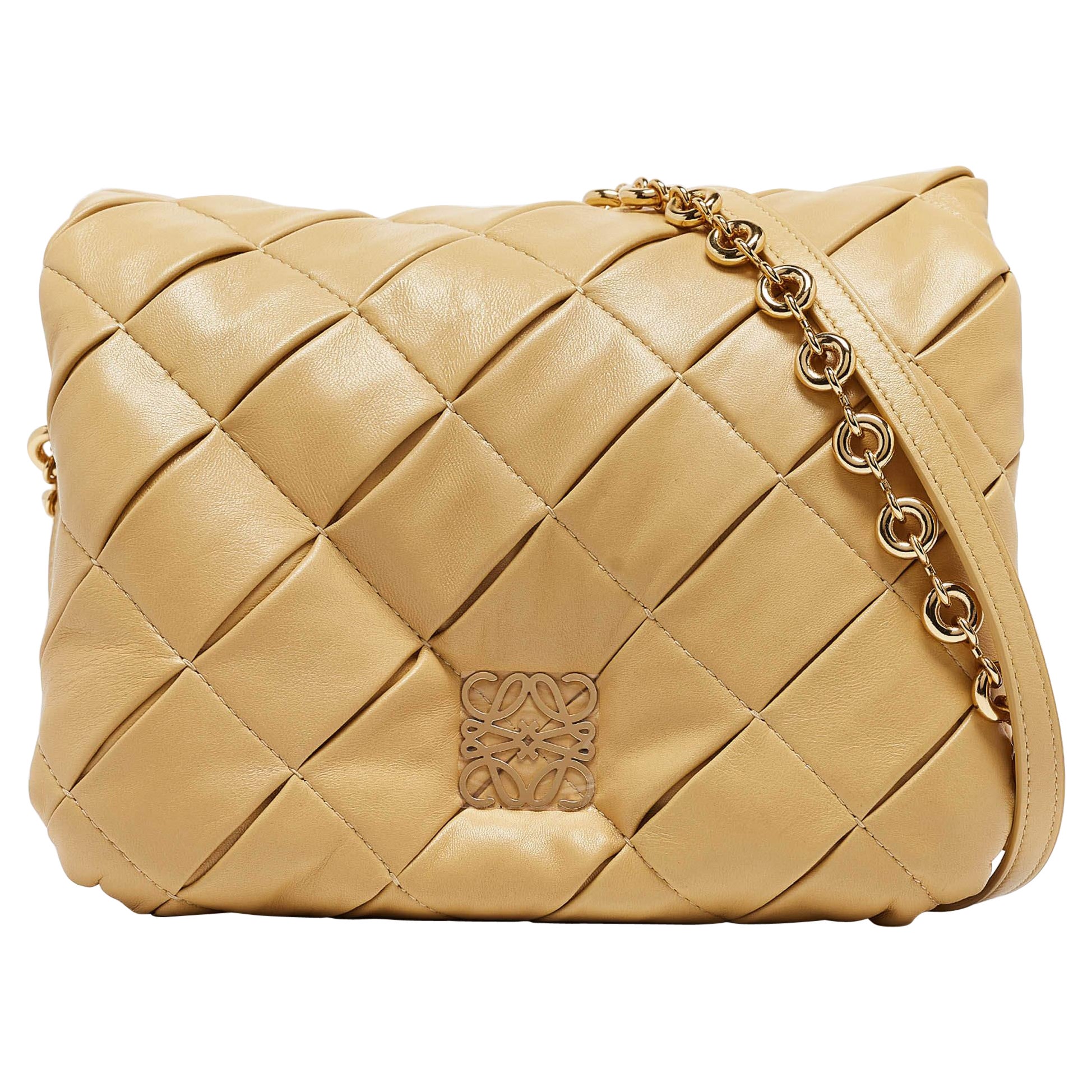 Loewe Beige Leather Pleated Goya Puffer Shoulder Bag