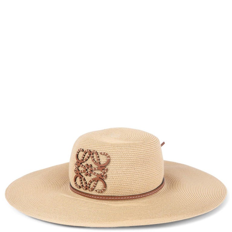 Loewe Light Brown Straw Boater Hat Authentic LOEWE Paper Filder Straw Hat Brown Leather  main image 4