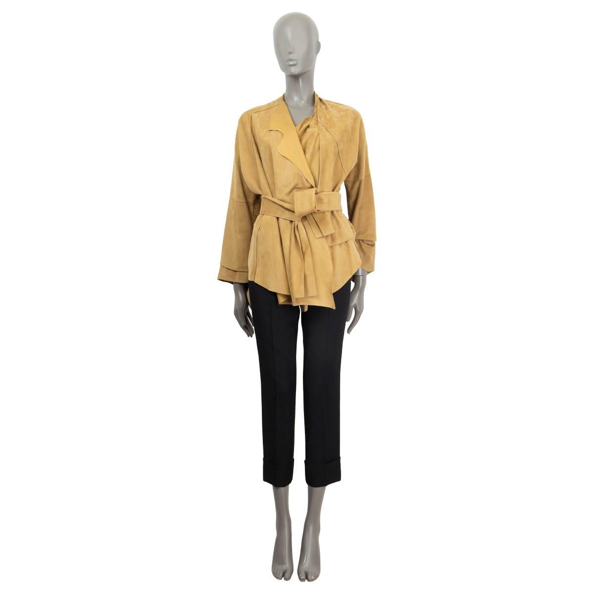 100% authentic Loewe draped jacket in beige suede. Features long raglan sleeves (sleeve measurements taken from the neck) and a detachable suede belt. Unlined. Has been worn and is in excellent condition. 

Spring/summer 2016

Measurements
Tag