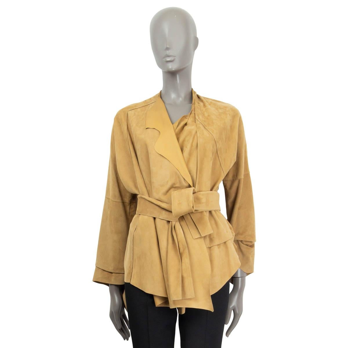 LOEWE beige suede 2016 DRAPED BELTED Jacket 36 XS For Sale at 1stDibs
